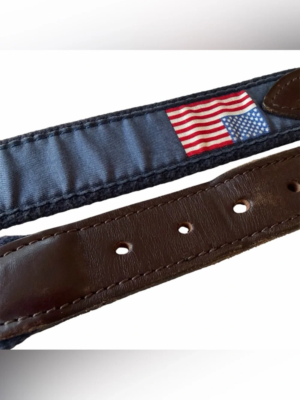 Vineyard Vines AMERICAN FLAG USA Canvas Brown Leather Belt Size 28 Boys